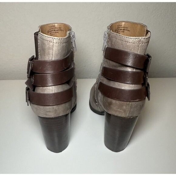 SOFFT Gray Brown Straps Chunky Block Heel Leather Ankle Booties Women's 8.5 - Picture 2 of 8
